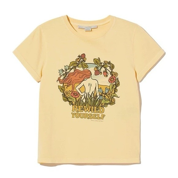 Stella McCartney Hand-Dyed 100% Cotton Women’s Yellow Graphic Fitted Tee Size M - Picture 1 of 8